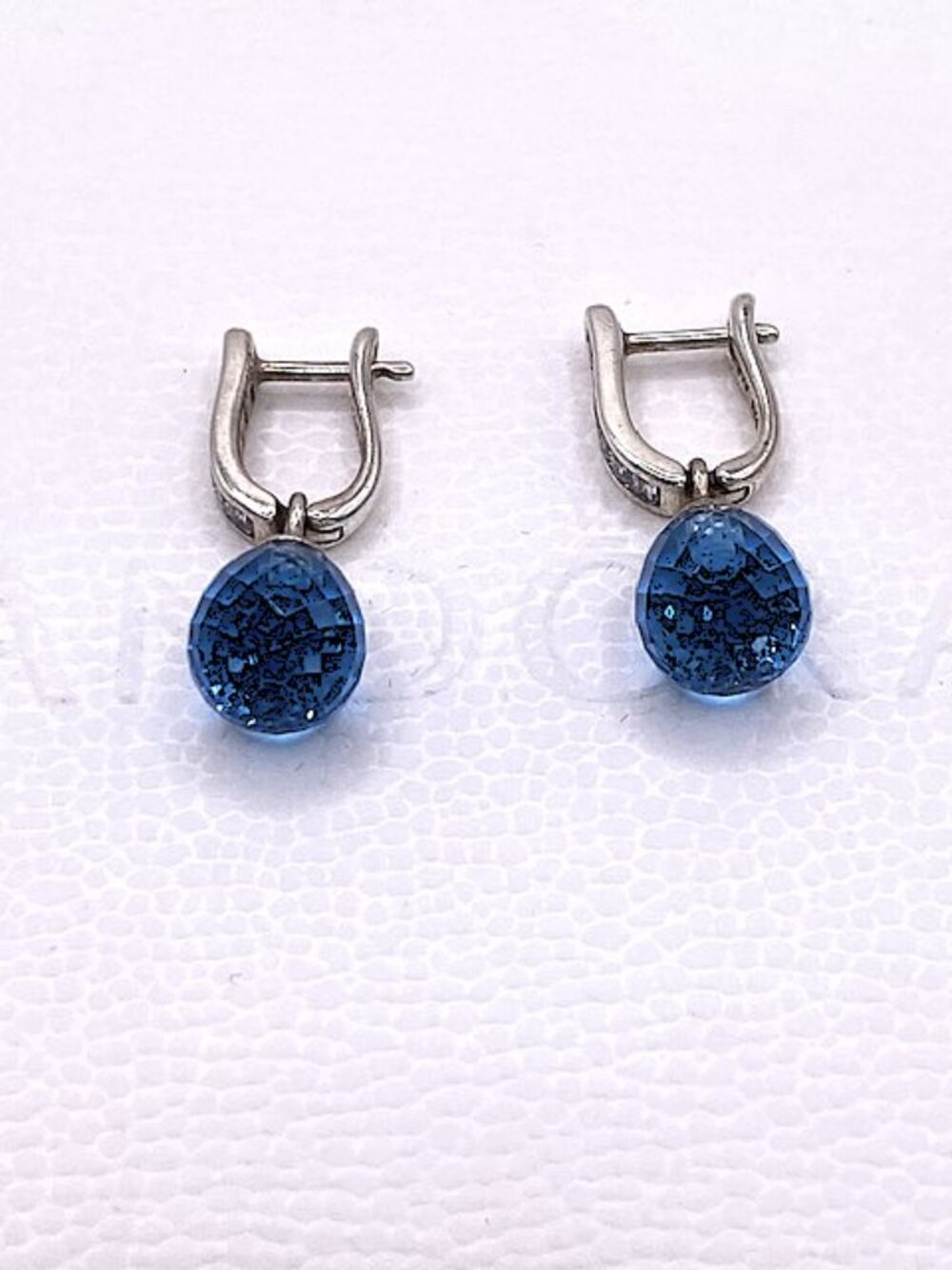 Pandora Sky Blue Crystal Sterling Silver Earrings Post Drop Dangle S925 ALE - Picture 4 of 7